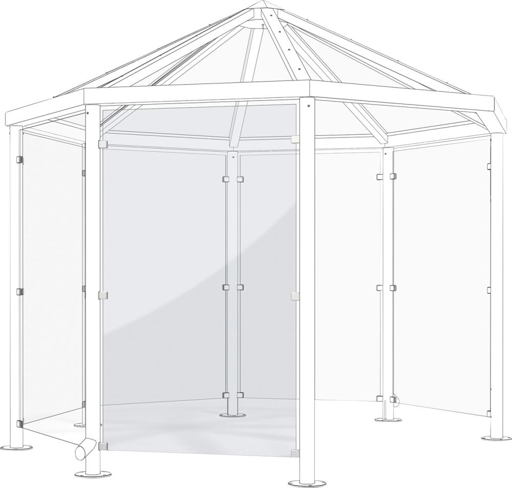 Seitenwand aus ESG-Sicherheitsglas zu Raucherpavillon Paris WSM QUALITÄT IN METALL