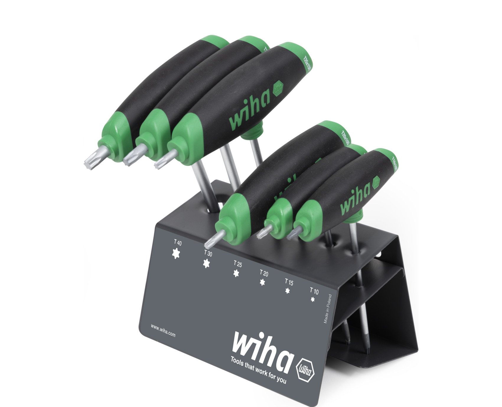 Wiha Stiftschlüssel mit Quergriff Set ComfortGrip TORX® 7-tlg. mit Seitenabtrieb, mattverchromt im Werkbankständer (45623)