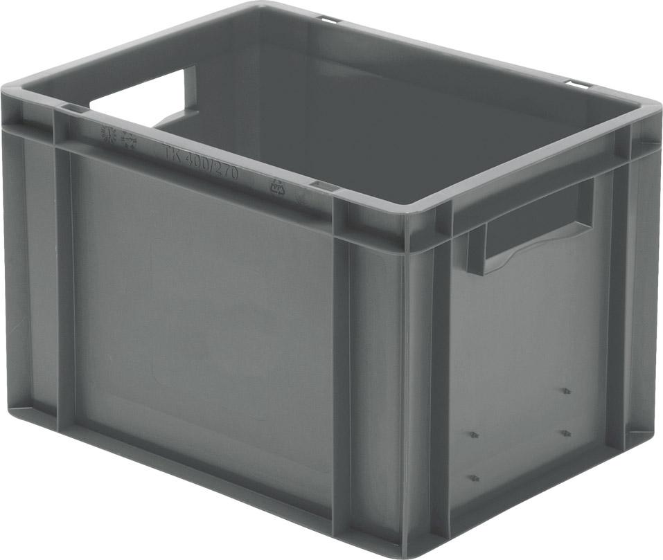 Transport-Stapelkasten B400xT300xH270 mm grau, geschlossen mit Griffloch LA-KA-PE