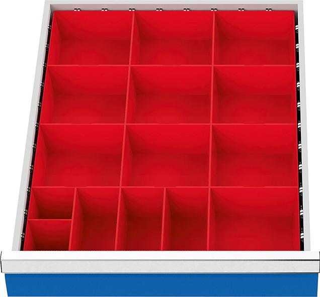 Kleinteilekästen-Set, 15-teilig, rot, Baukastensystem