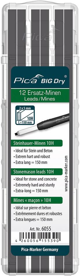 Minen-Set für Zimmermanns-Bleistift BIG Dry Steinhauer Graphit 10H Pica