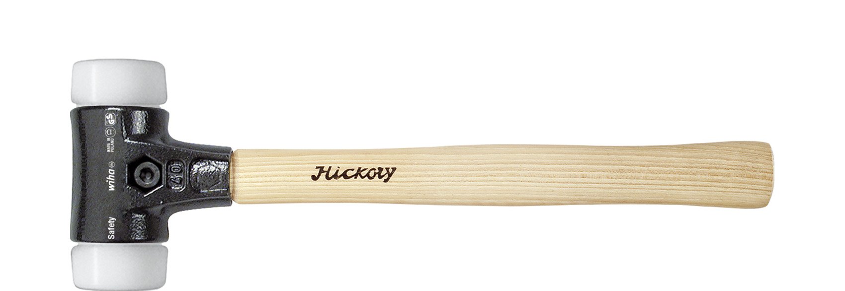 Wiha Schonhammer Safety sehr hart/sehr hart mit Hickory-Holzstiel, Rund-Schlagkopf 30, 290 mm (26644)