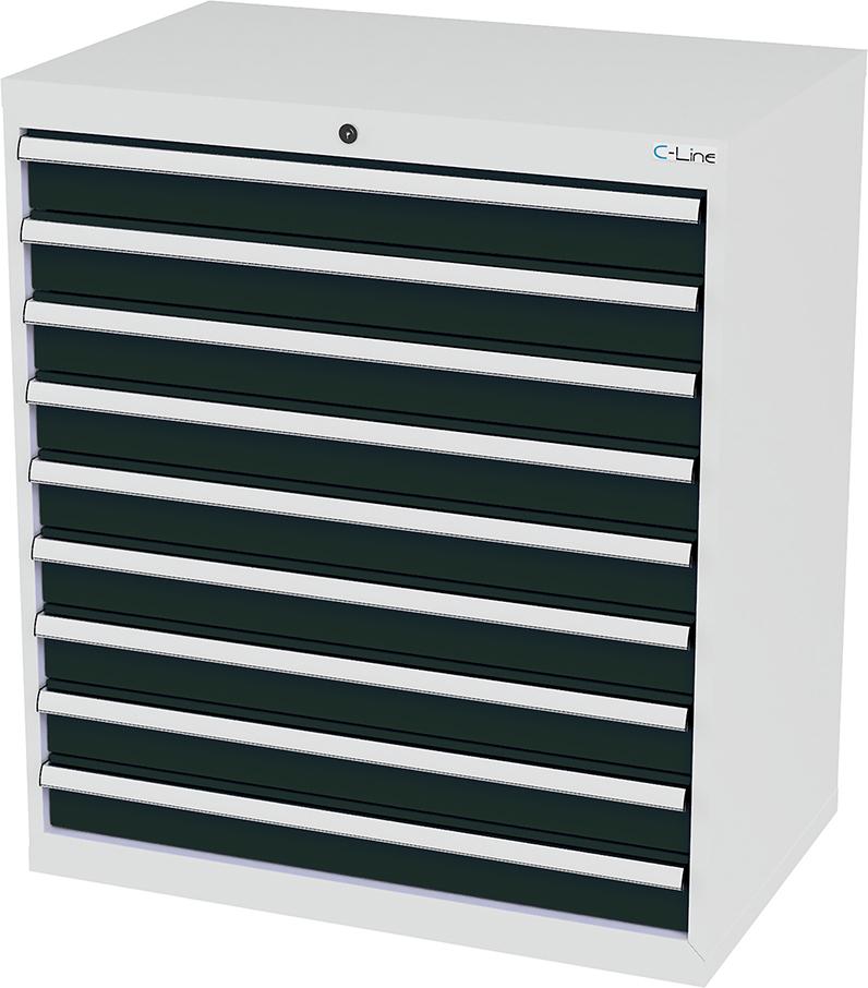 Schubladenschrank B900xT575xH1020 mm RAL7035/7016 9 Schubladen