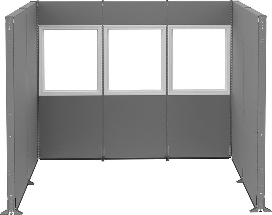 Akustikecke U-Form B3230xT2130xH2610mm RAL 7037 mit Fenster VSG Glas