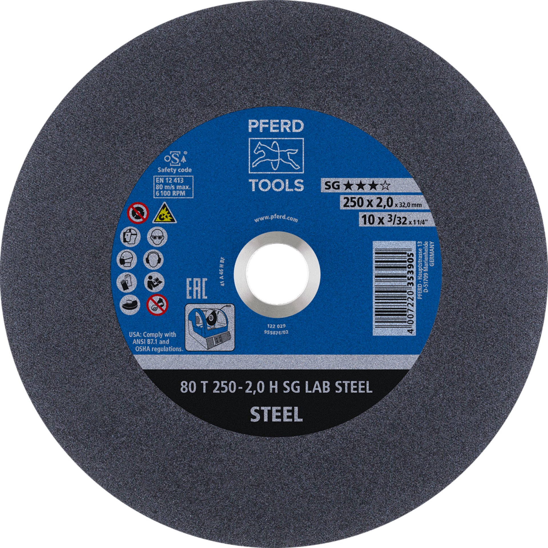 PFERD TOOLS LABOR SG stat. Trennscheiben 80 T 250-2,0 H SG LAB STEEL/32,0