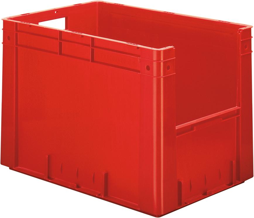 Sichtlagerkasten rot B400xT600xH420 mm Auflast 600kg, VE 2 Stk. mit Griffloch LA-KA-PE