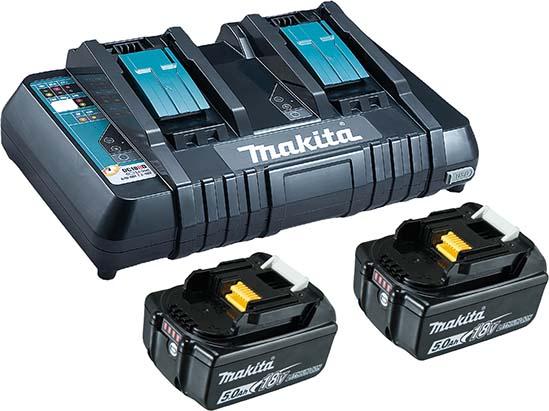 Power Source Kit 18,0 V 5,0 Ah Makita 2x18,0V 5,0 Ah Ladegerät DC18RD Karton