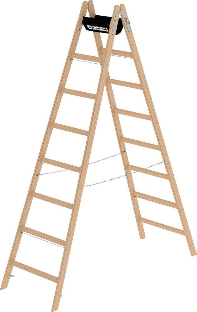 Holz-Stehleiter 2x8 Sprossen Leiterlänge 2,34 m Arbeitshöhe bis 3,60 m