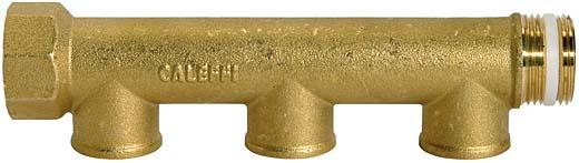 Verteilerstück, 2 AbgängeMessing, Eingang 2x3/4" Ausgang 3xG1/2" IG RIEGLER