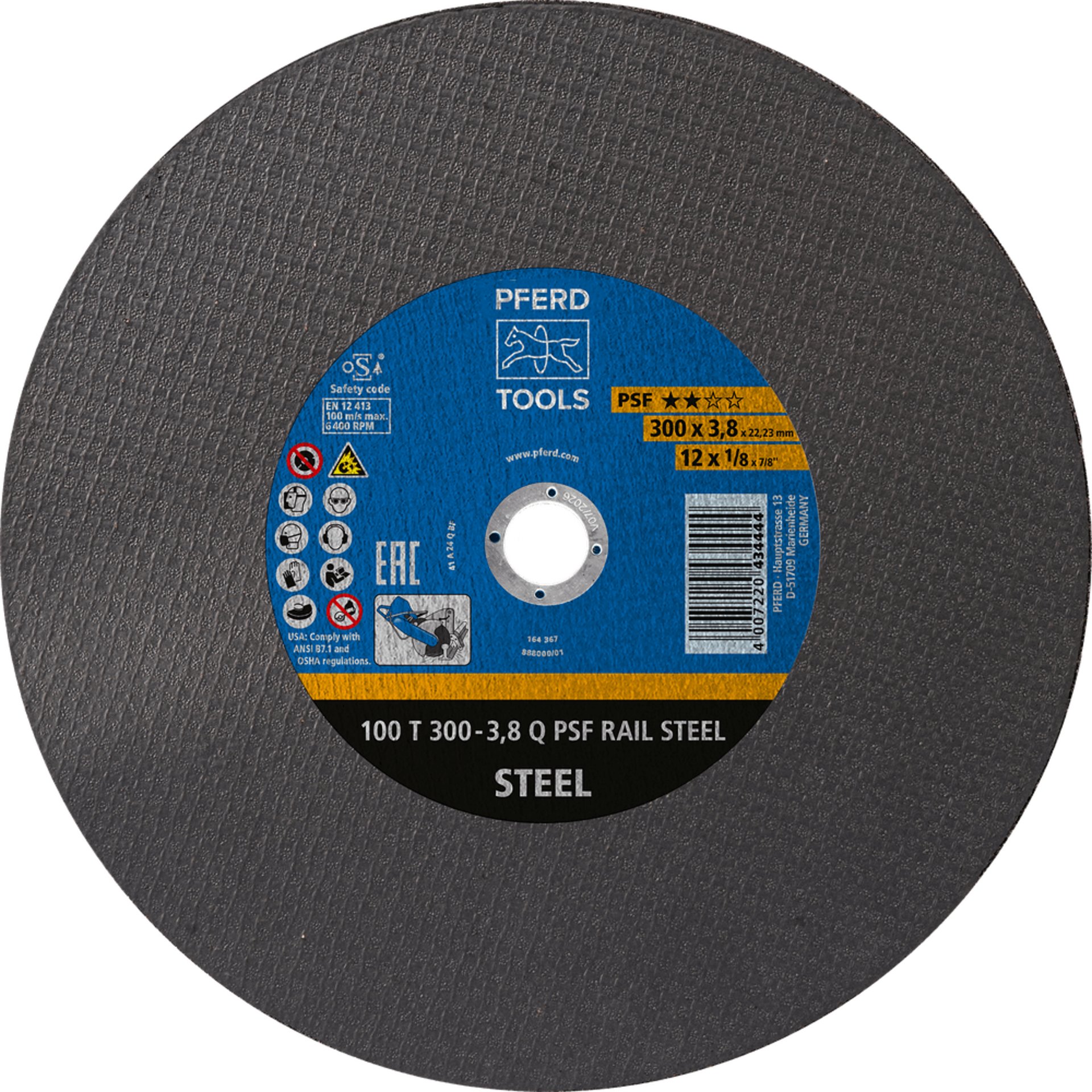PFERD TOOLS RAIL stat. Trennscheiben 100T 300-3,8 Q PSF RAIL STEEL/22,23