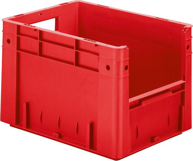 Sichtlagerkasten rot B300xT400xH270 mm Auflast 500kg, VE 4 Stk. mit Griffloch LA-KA-PE