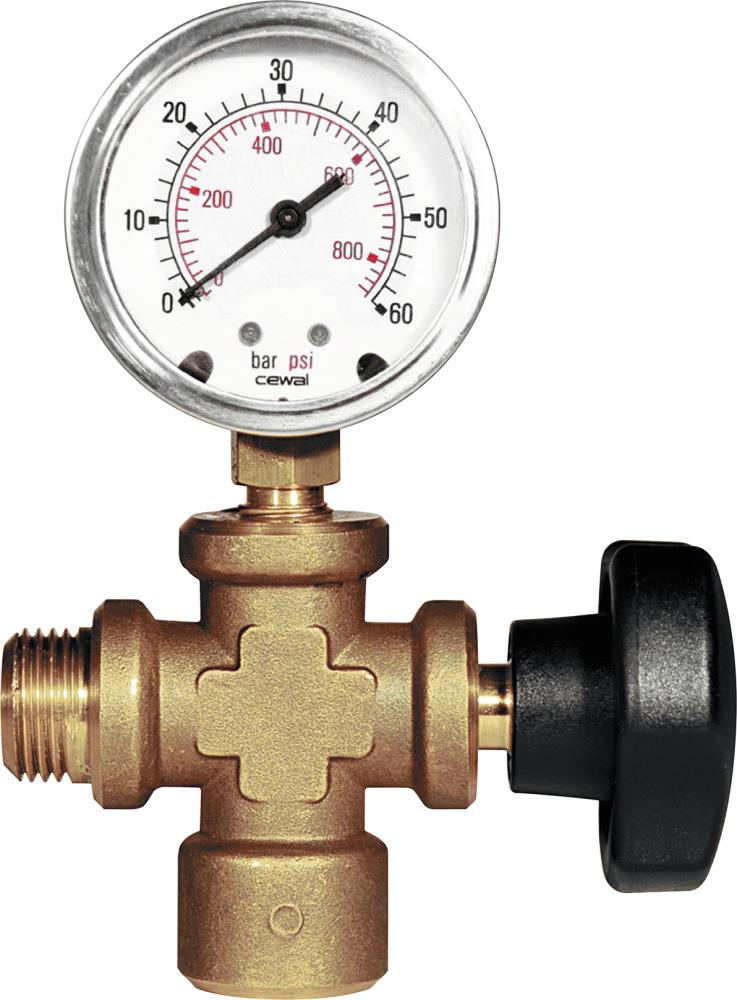 Anschlussstück mit Absperrventil Rems mit Manometer, p d 6 MPa/60 bar/870 psi