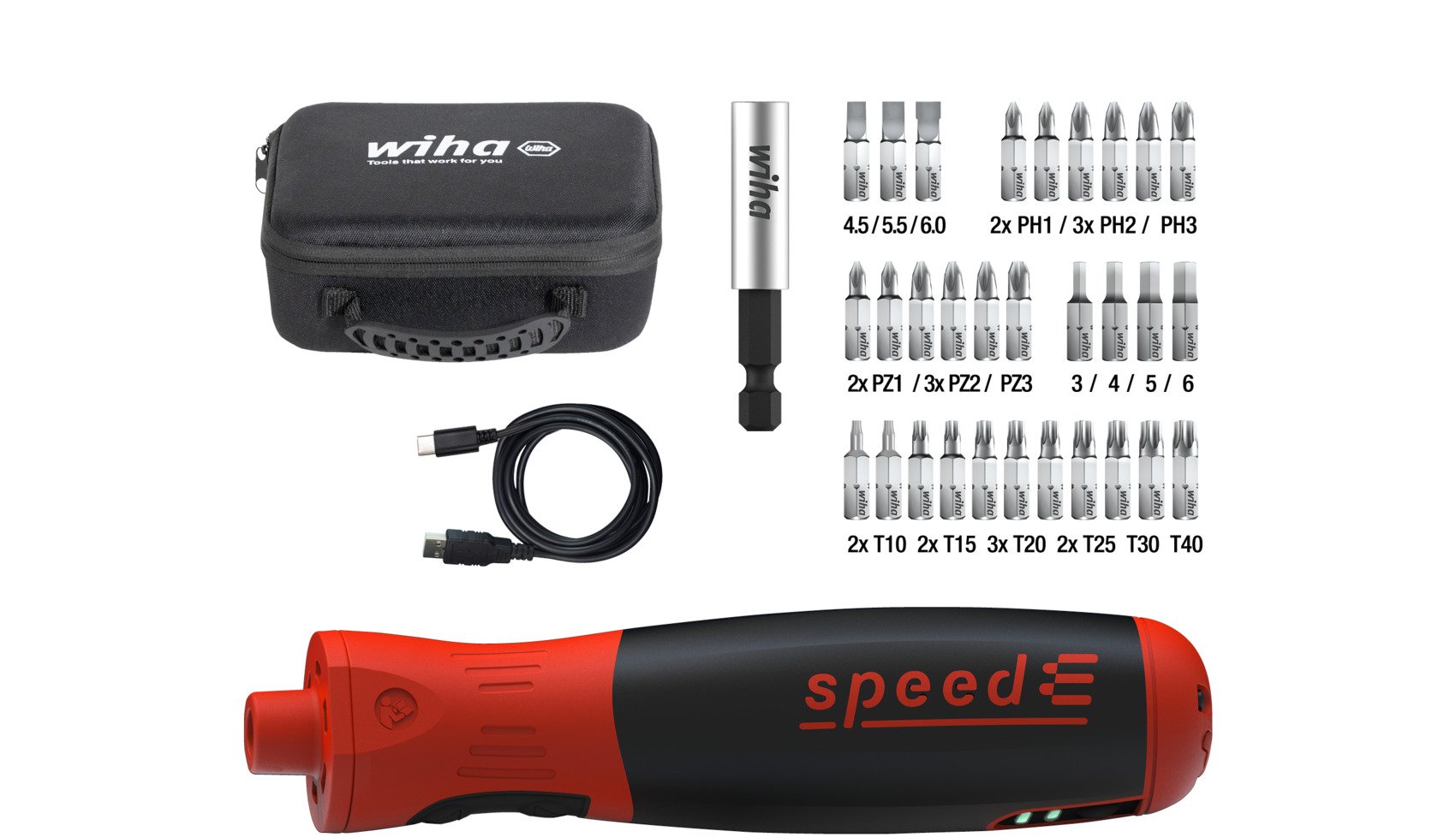 Wiha E-Schraubendreher speedE® PocketDrive   mit Bitbox und Tasche (45791)