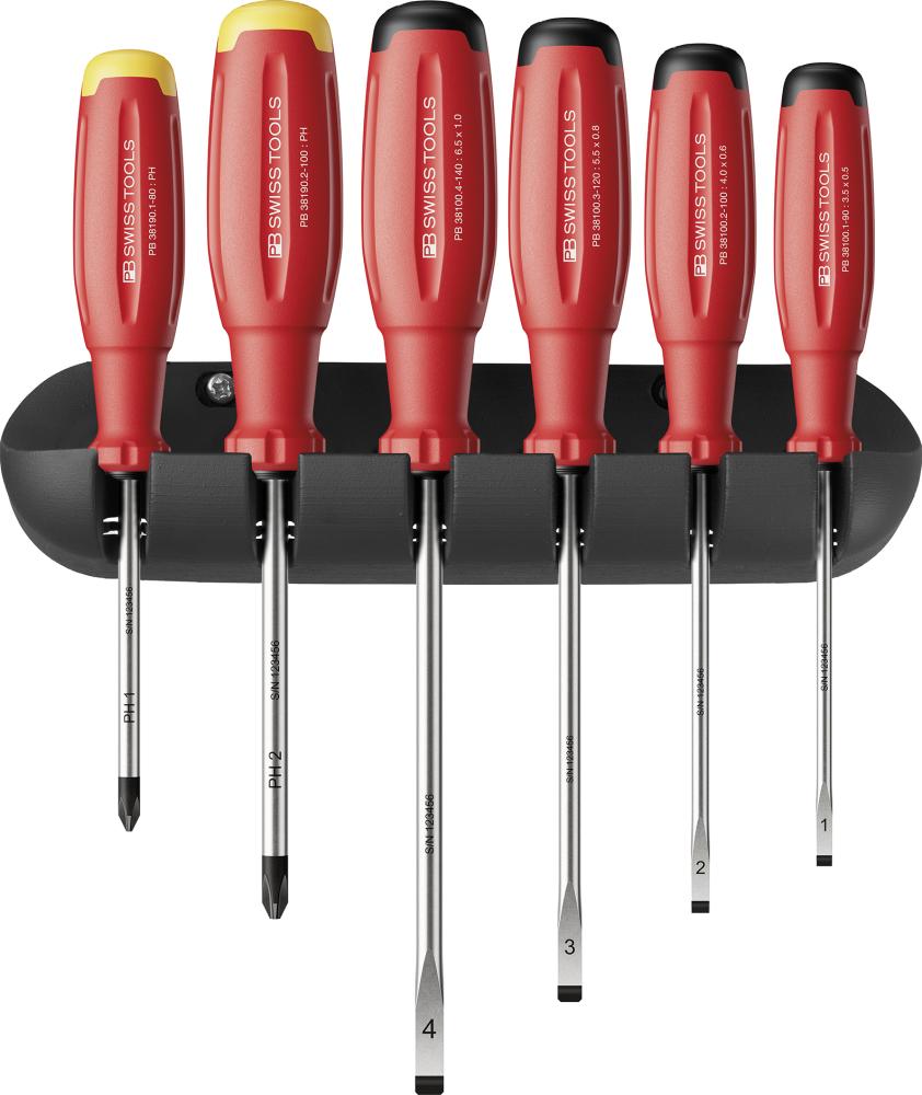 Schraubendreher-Satz 6-teilig Schlitz PH im Wandhalter SwissGrip EVO PB Swiss