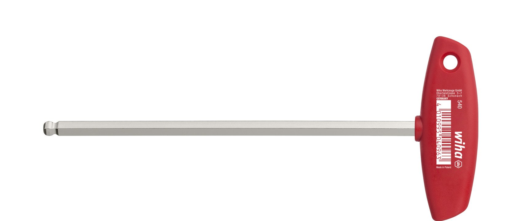 Wiha Stiftschlüssel mit Quergriff Sechskant-Kugelkopf glanzvernickelt 5,0 mm x 182 mm (04108)