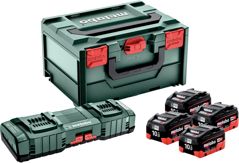 Akku Basis-Set LiHD 18,0VMetabo 4x18,0V 10,0 Ah Ladegerät ASC 145 metaBOX