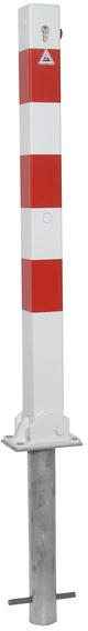Absperrpfosten rot/weiß H1300xB70xT70 mm mit Profilzylinder zum Aufdübeln Schake